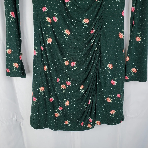 Free People Green Pink Flowers Celine Ruched Key Hole Back Mini Dress Sz S. - Picture 6 of 13